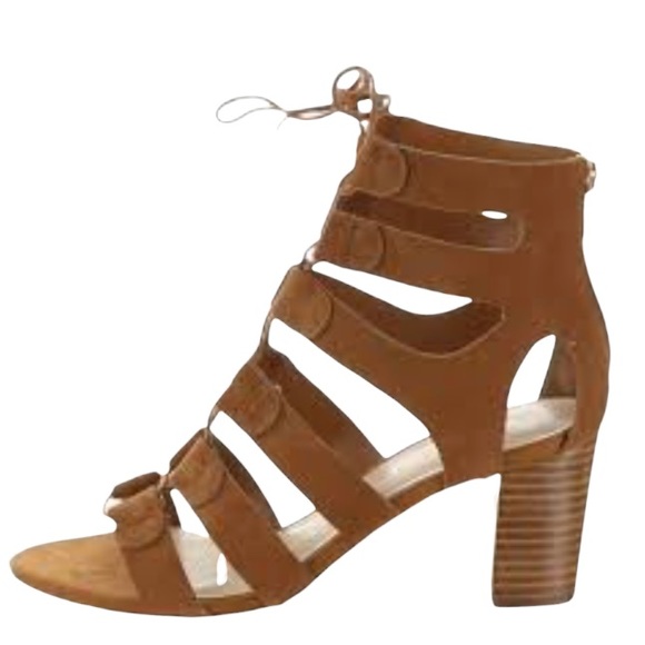 MARC FISHER Parodox Cognac Suede Block Heel Caged Lace Up Size 9 1/2 Wide - Picture 2 of 6